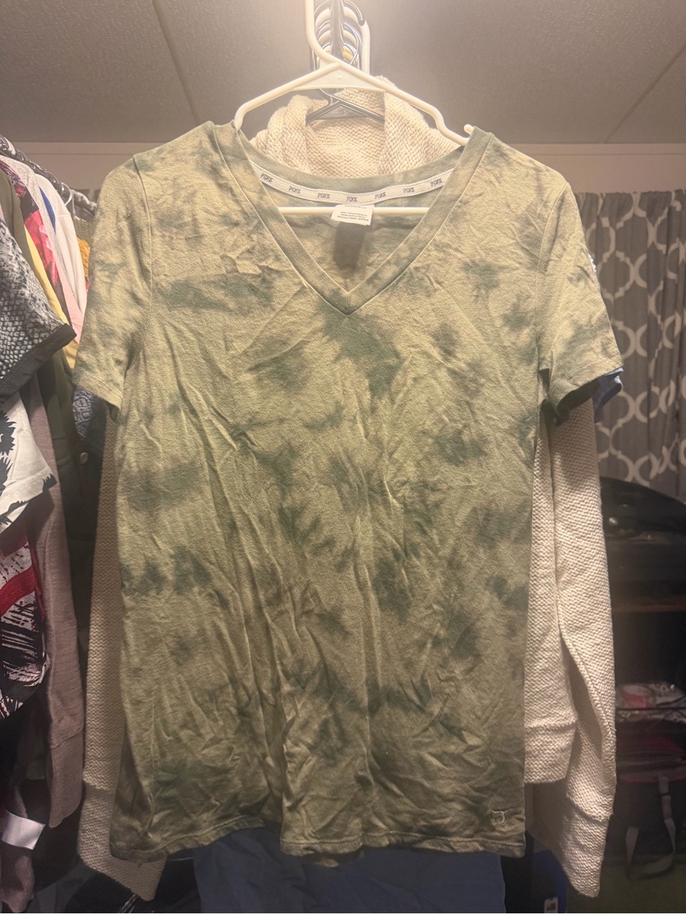 Victoria's Secret Olive Green Tie-Dye V-Neck Tee